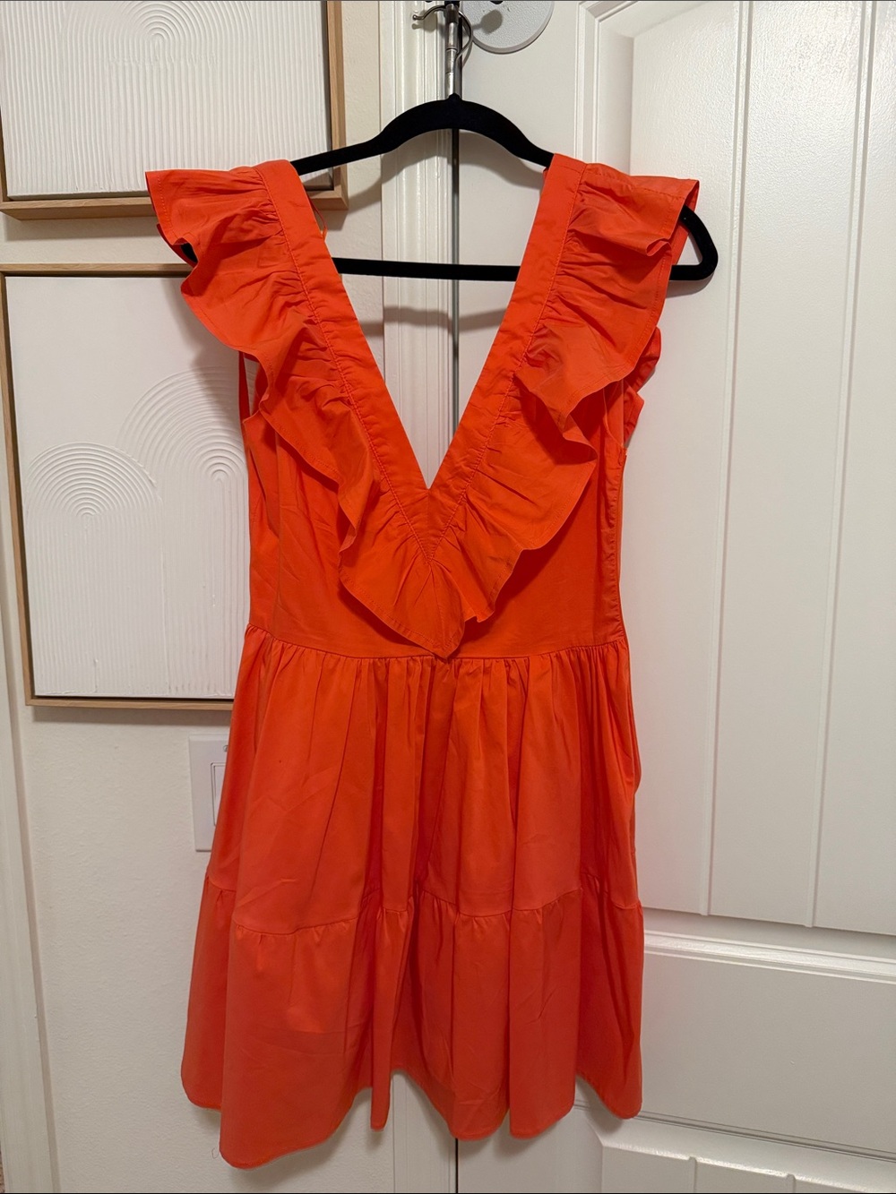 vestique Orange Ruffled V-Neck Mini Dress